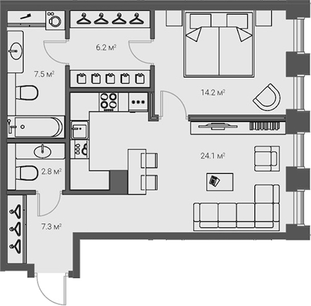 1-комнатная квартира 62.1 м², 3/20 эт., ЖК «LEGENDA Институтский 16»